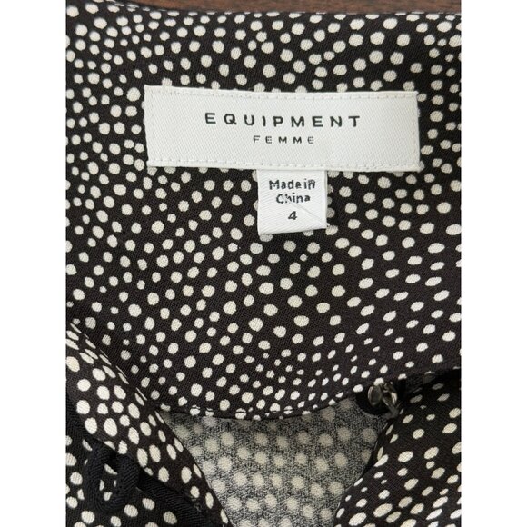Equipment Femme Womens Size 4 Dress Long Sleeve with Belt Black White Polka Dot - Picture 4 of 7